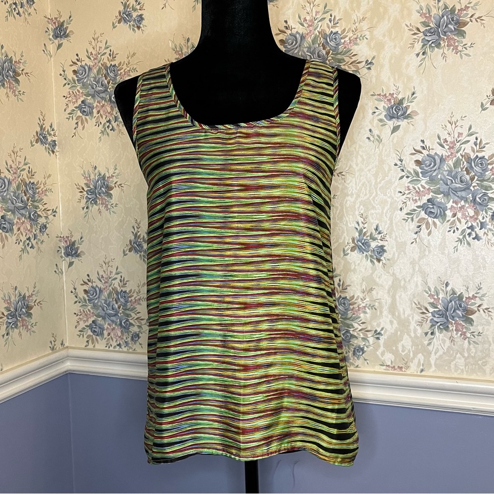 Body Central Green Multi Color Stripe Zig Zag Tank Top, Size S